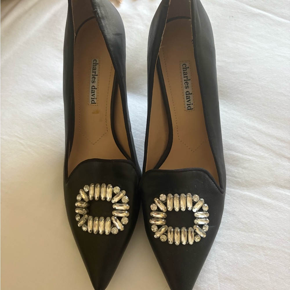 Charles David Black Heels with Sparkling Accents
